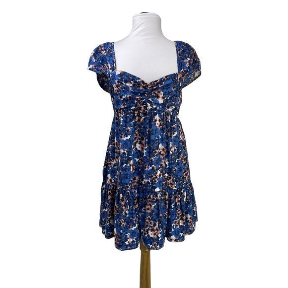 Free People Blue Peach White Floral Mini Dress S - Picture 1 of 7